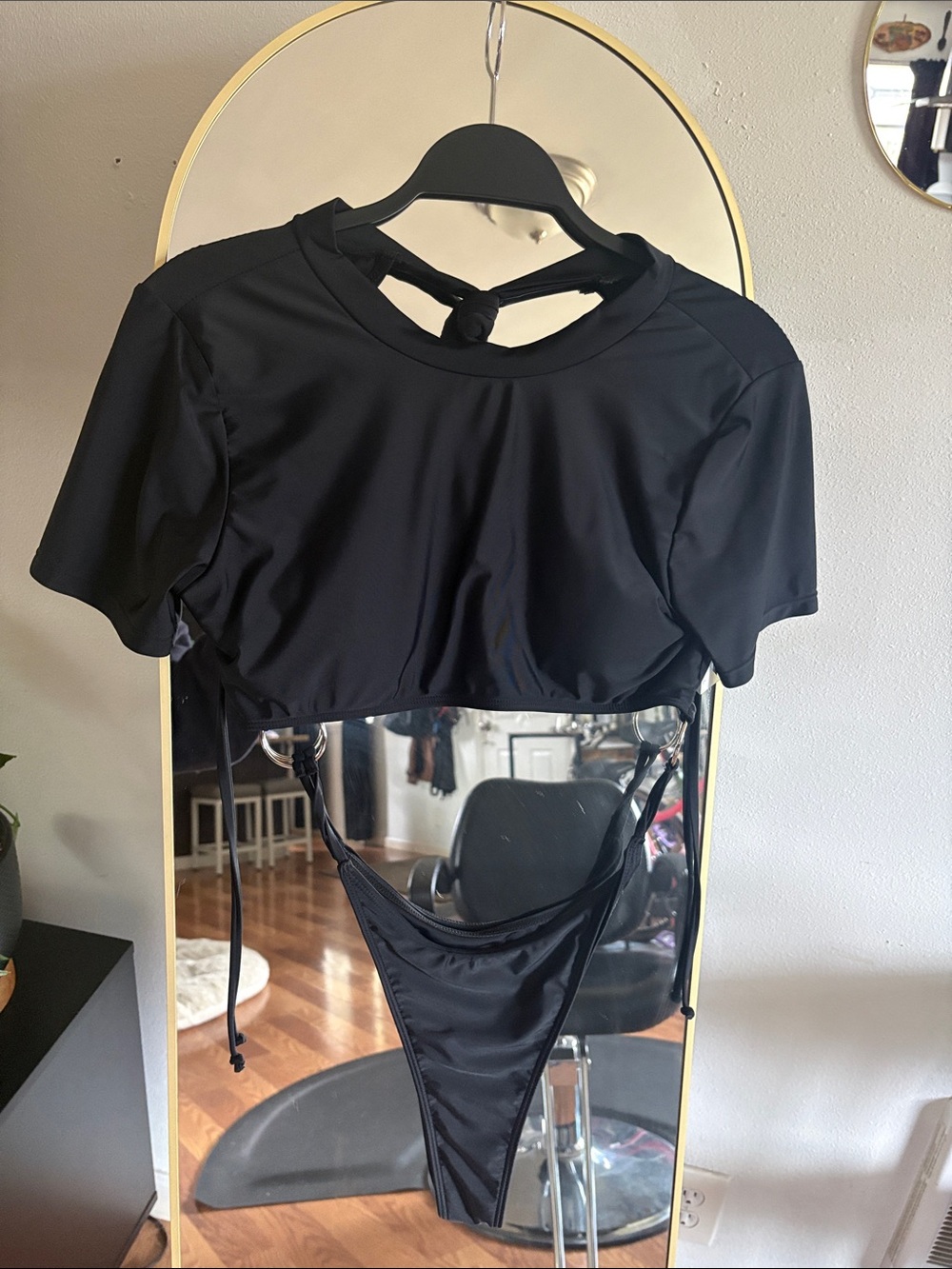 Bathing suit 
Black Women's Short Sleeve High-Cut bathing suit